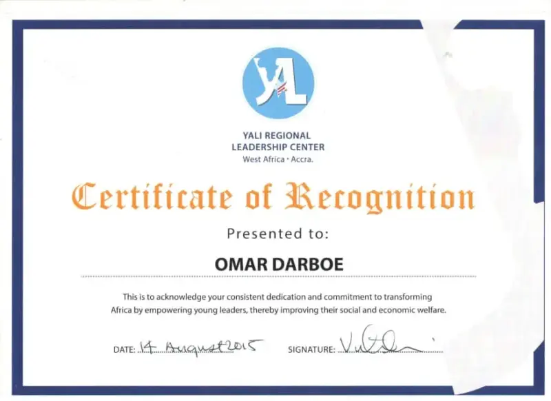 Certificate of Recognition Leadership Center