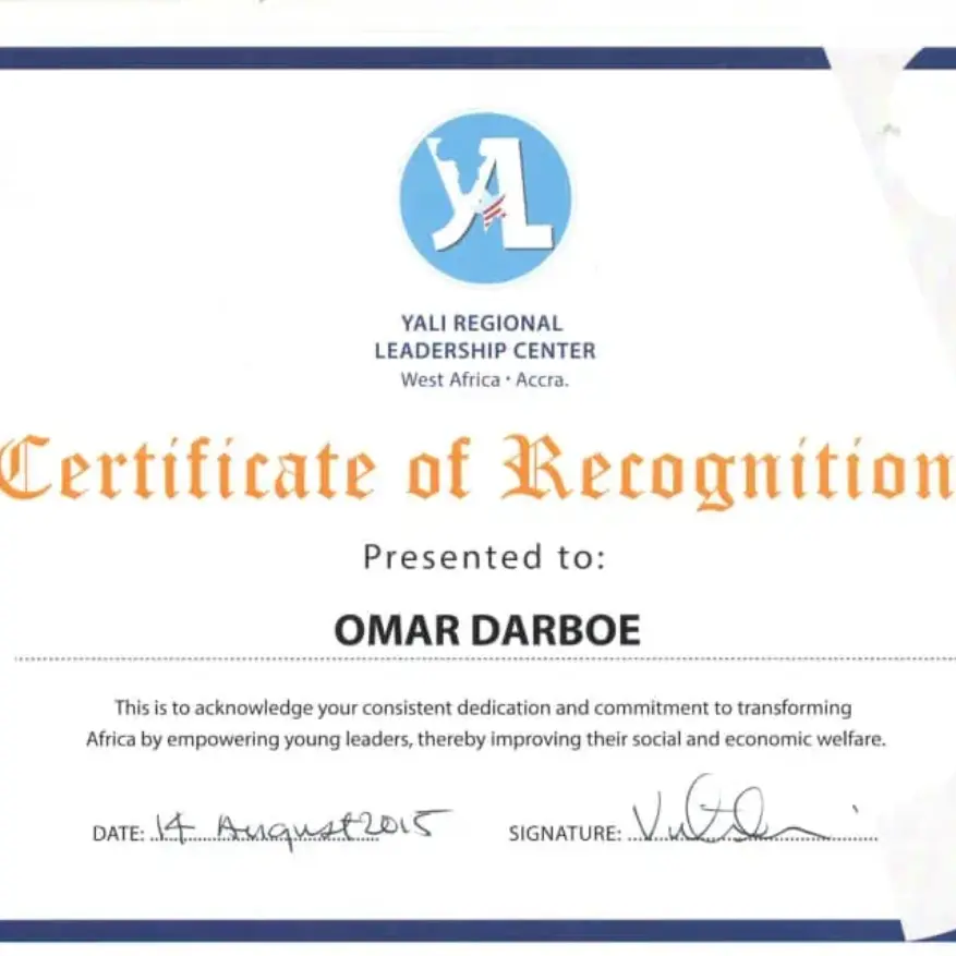 Certificate of Recognition Leadership Center