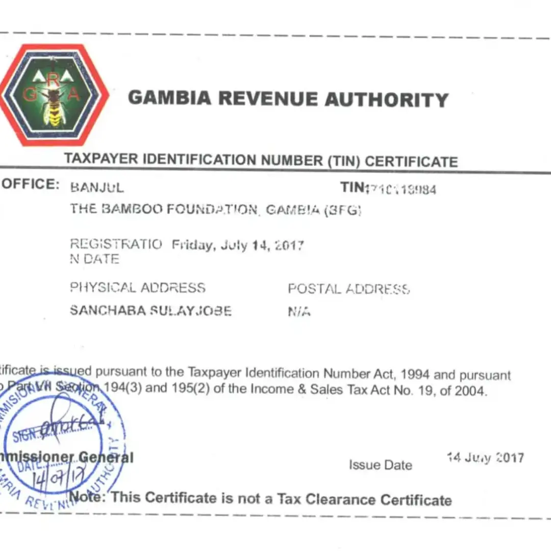 Gambia Revenue Authority for the Bamboo Foundation The Gambia.