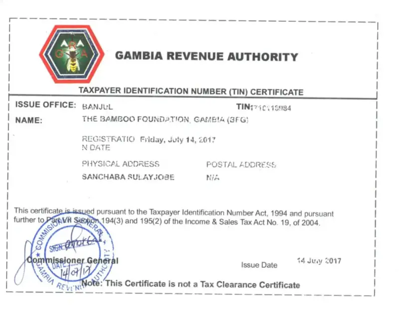 Gambia Revenue Authority for the Bamboo Foundation The Gambia.